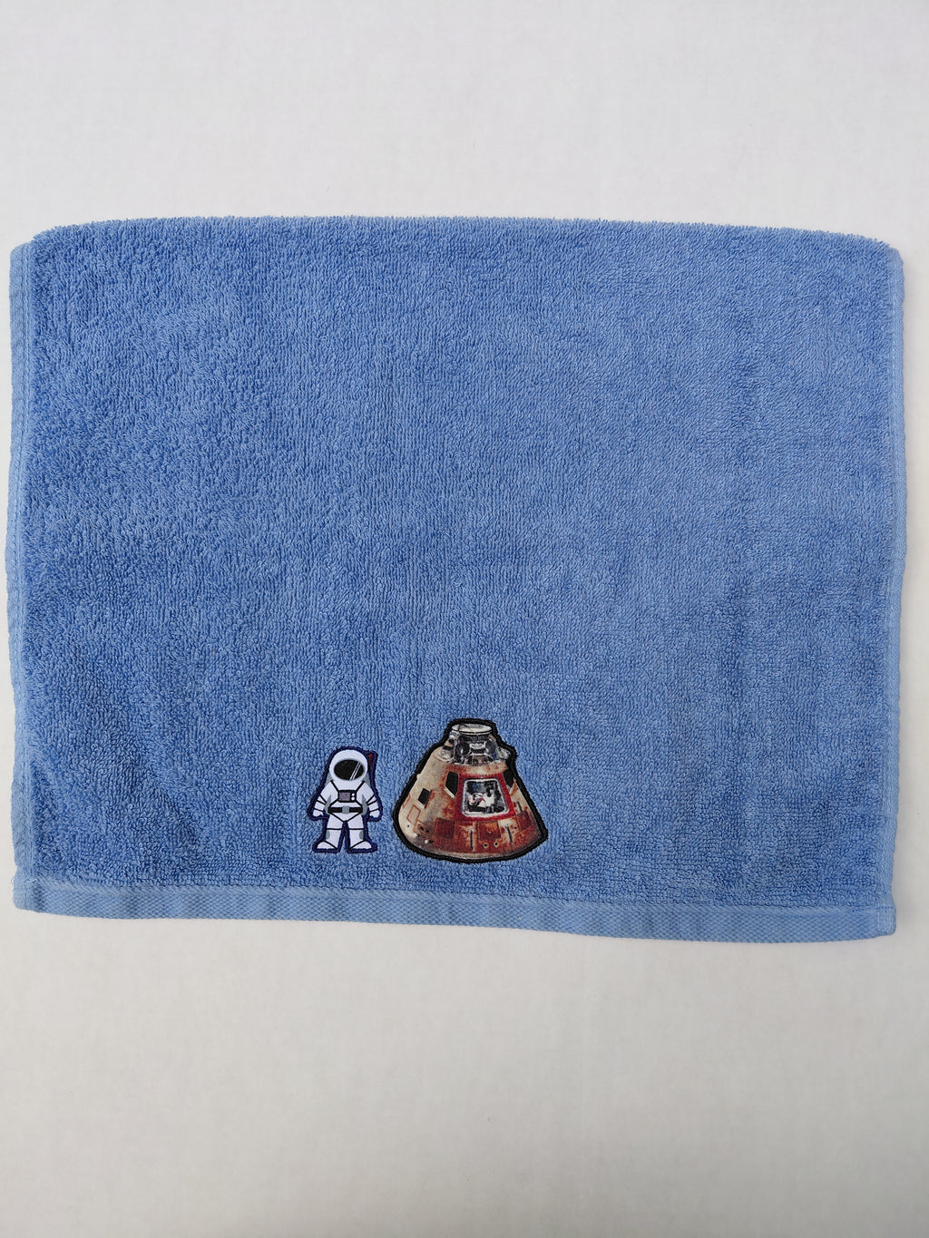 Space Gift for Kids – Handcrafted Sky Blue Hand Towel, Unique Birthday Gift, Handmade Astronaut & Space Capsule Bath Accessory