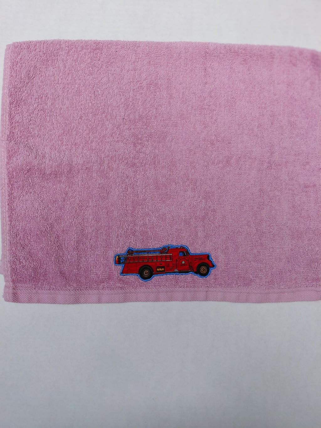 Fire Truck Gift for Kids – Handcrafted Rose Pink Hand Towel, Unique Birthday Gift for Girls, Handmade Bath Accessory