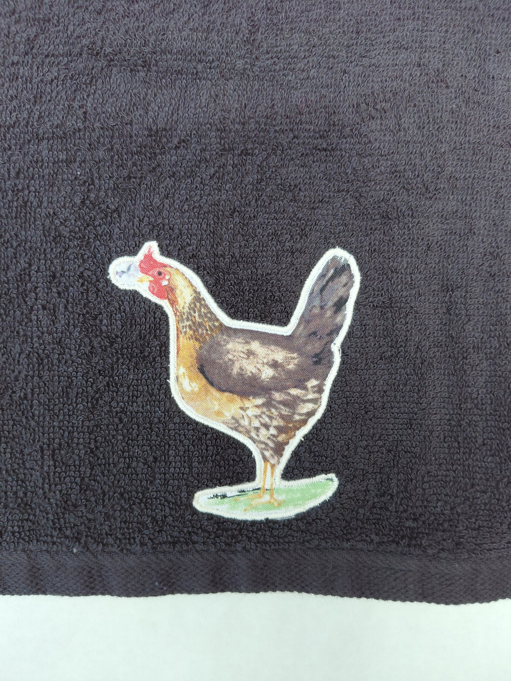 Chicken Gift for Farmers – Handcrafted Black Hand Towel, Unique Farmhouse Gift, Handmade Bath Accessory
