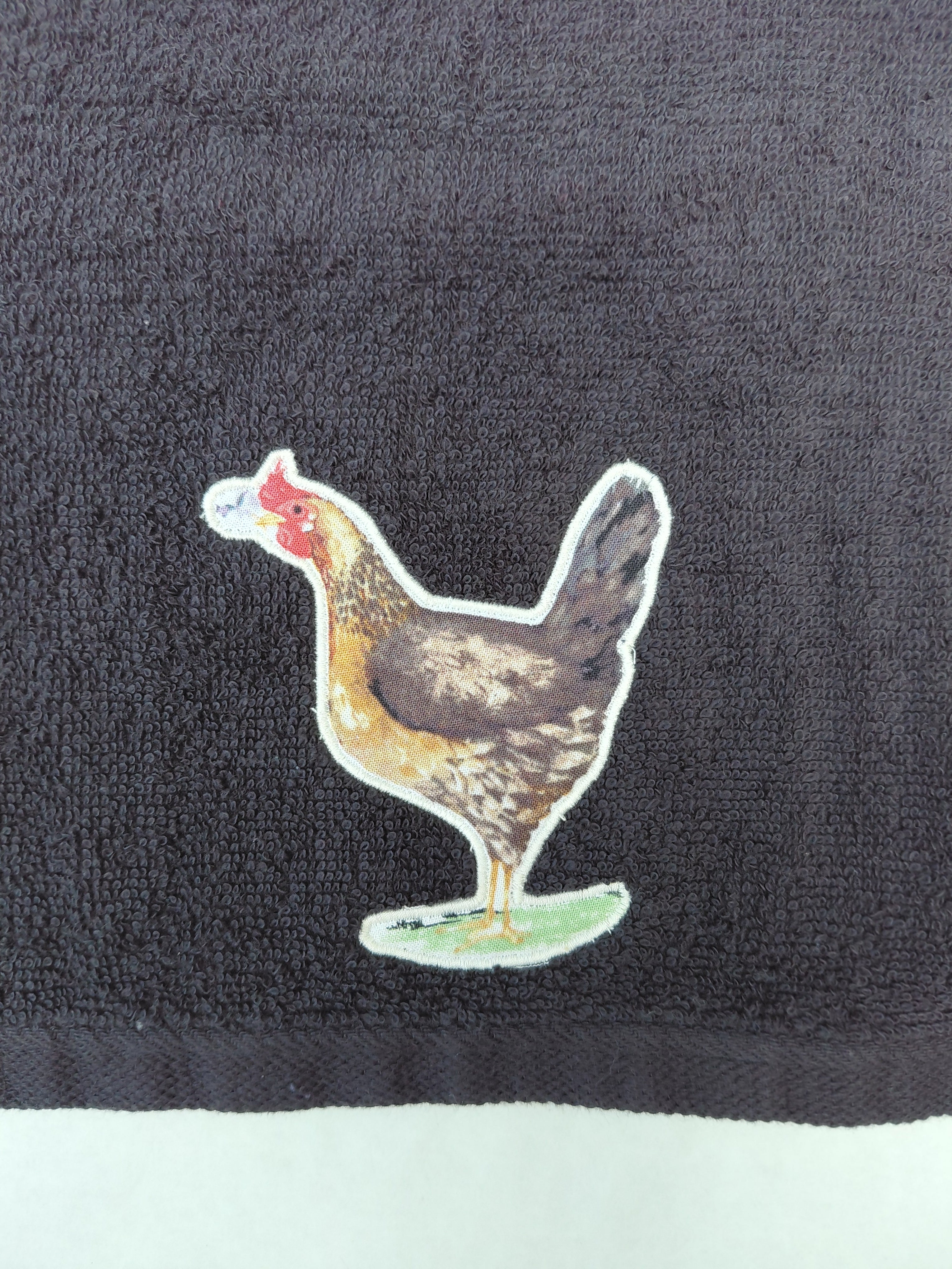 Chicken Gift for Farmers – Handcrafted Black Hand Towel, Unique Farmhouse Gift, Handmade Bath Accessory