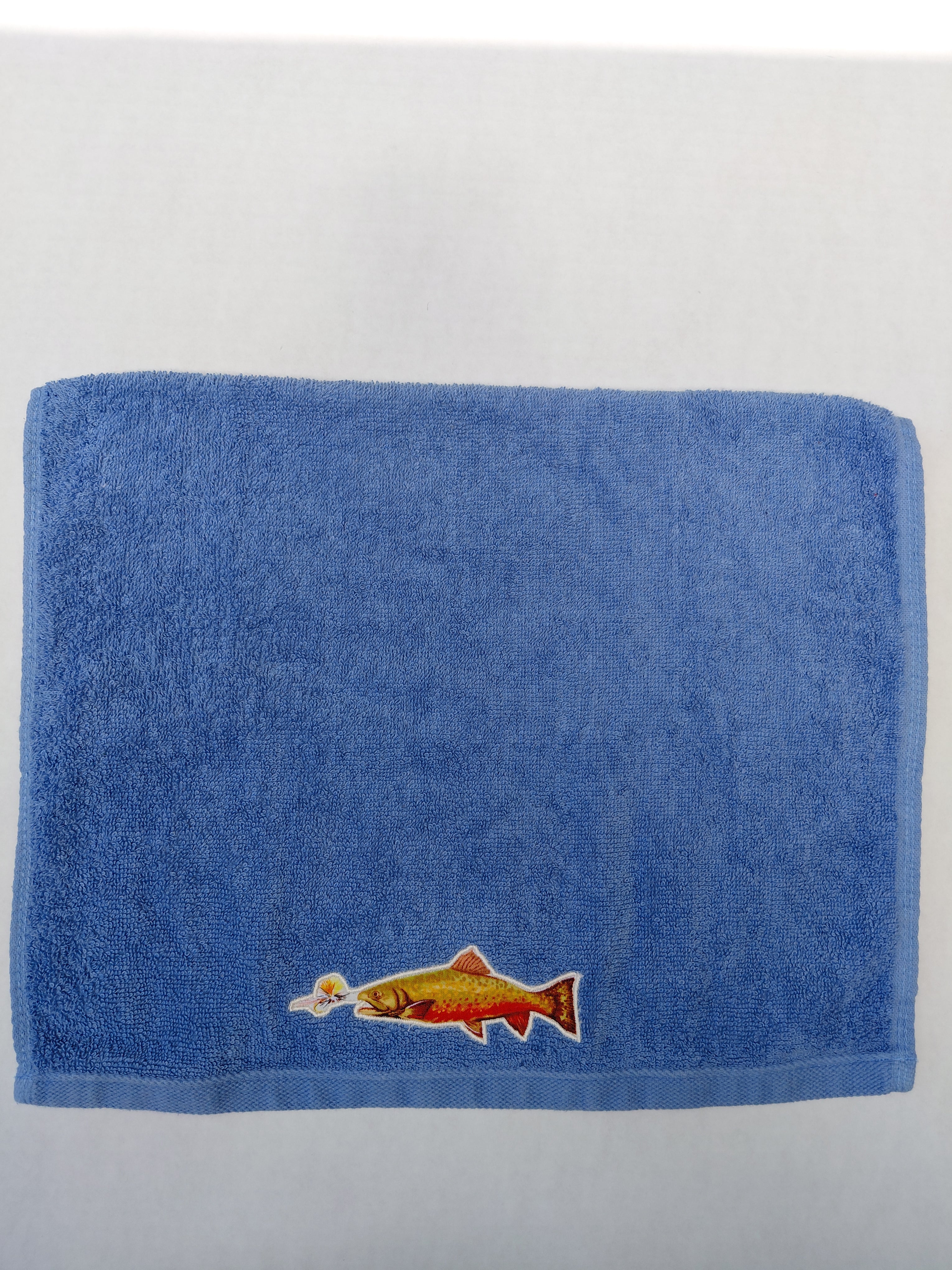 Fishing Gift for Dad – Handcrafted Sky Blue Hand Towel, Unique Gift for Fishermen, Handmade Bath Accessory