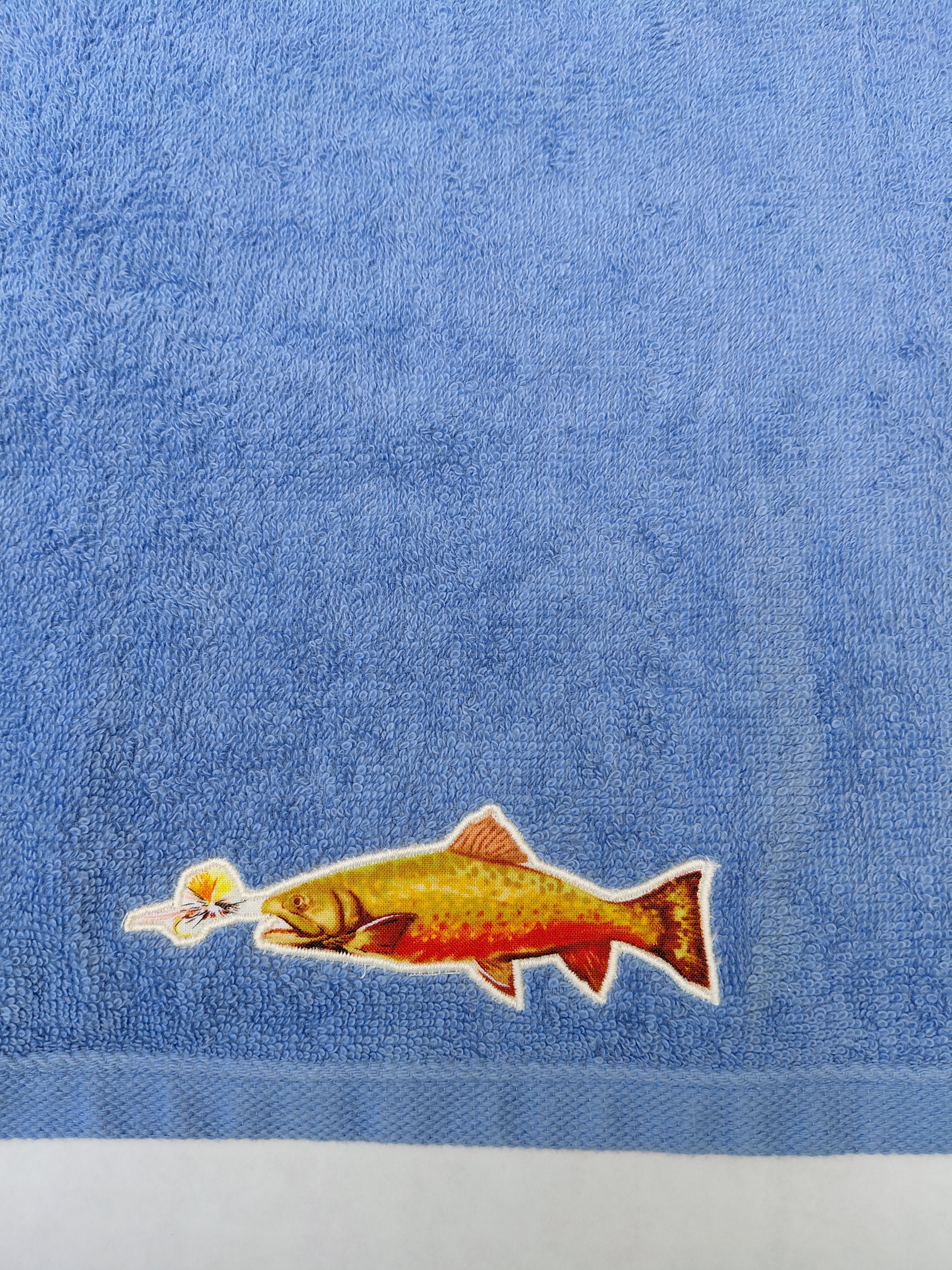 Fishing Gift for Dad – Handcrafted Sky Blue Hand Towel, Unique Gift for Fishermen, Handmade Bath Accessory