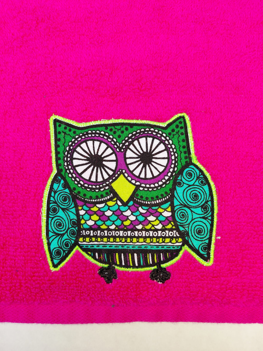 Owl Gift for Kids – Handcrafted Magenta Hand Towel, Unique Birthday Gift for Animal Lovers, Handmade Bath Accessory