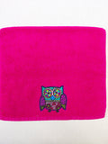 Owl Gift for Kids – Handcrafted Magenta Hand Towel with Deep Purple Owl, Unique Birthday Gift, Handmade Bath Accessory