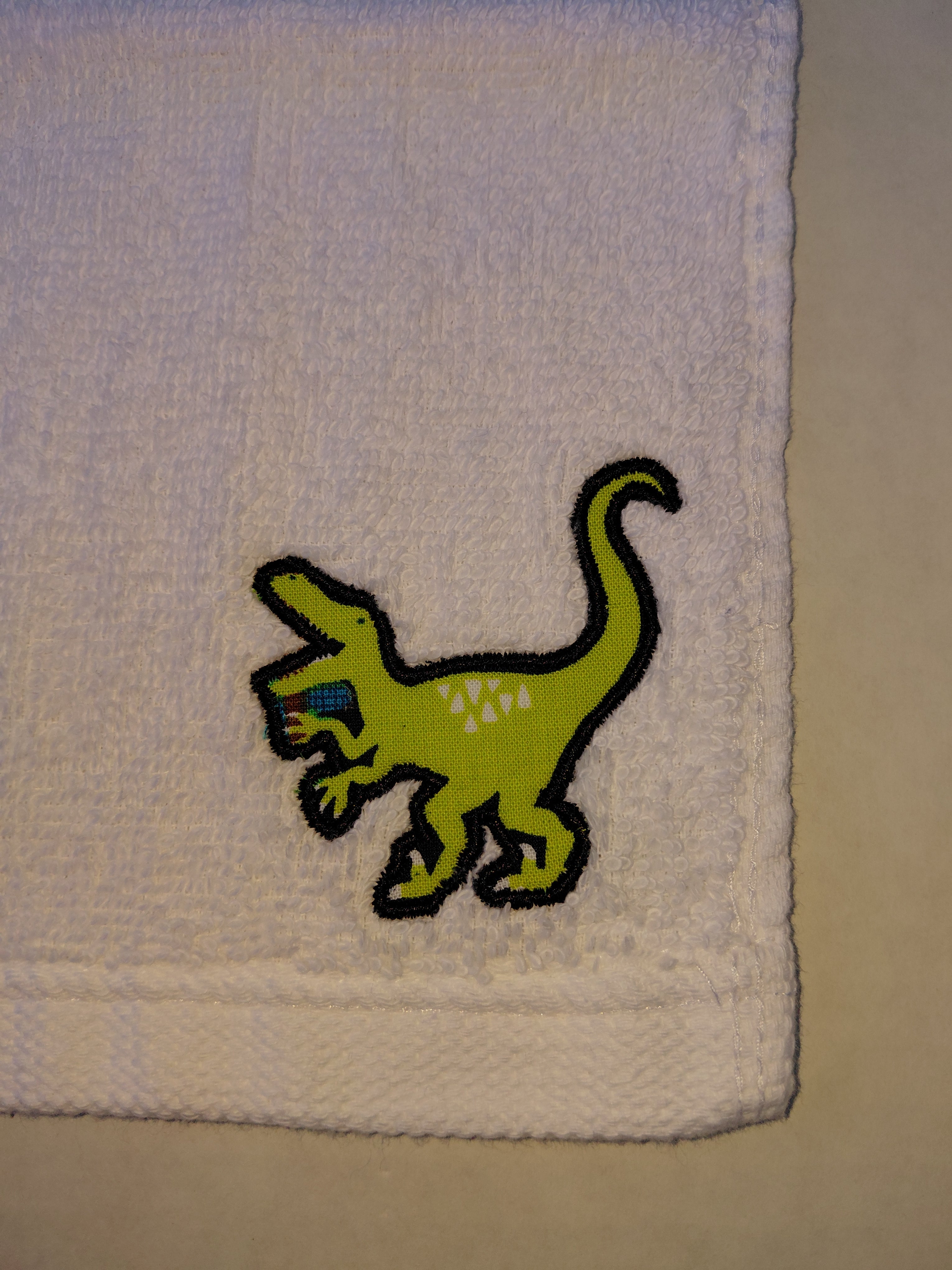 Dinosaur Washcloth – Handcrafted Snow White Bath Cloth | Kids Gift, Unique Handmade Bath Accessory