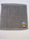 Day of the Dead Skull Washcloth – Handcrafted Stormy Sky Gray Bath Cloth | Unique Gothic Gift, Handmade Bath Accessory