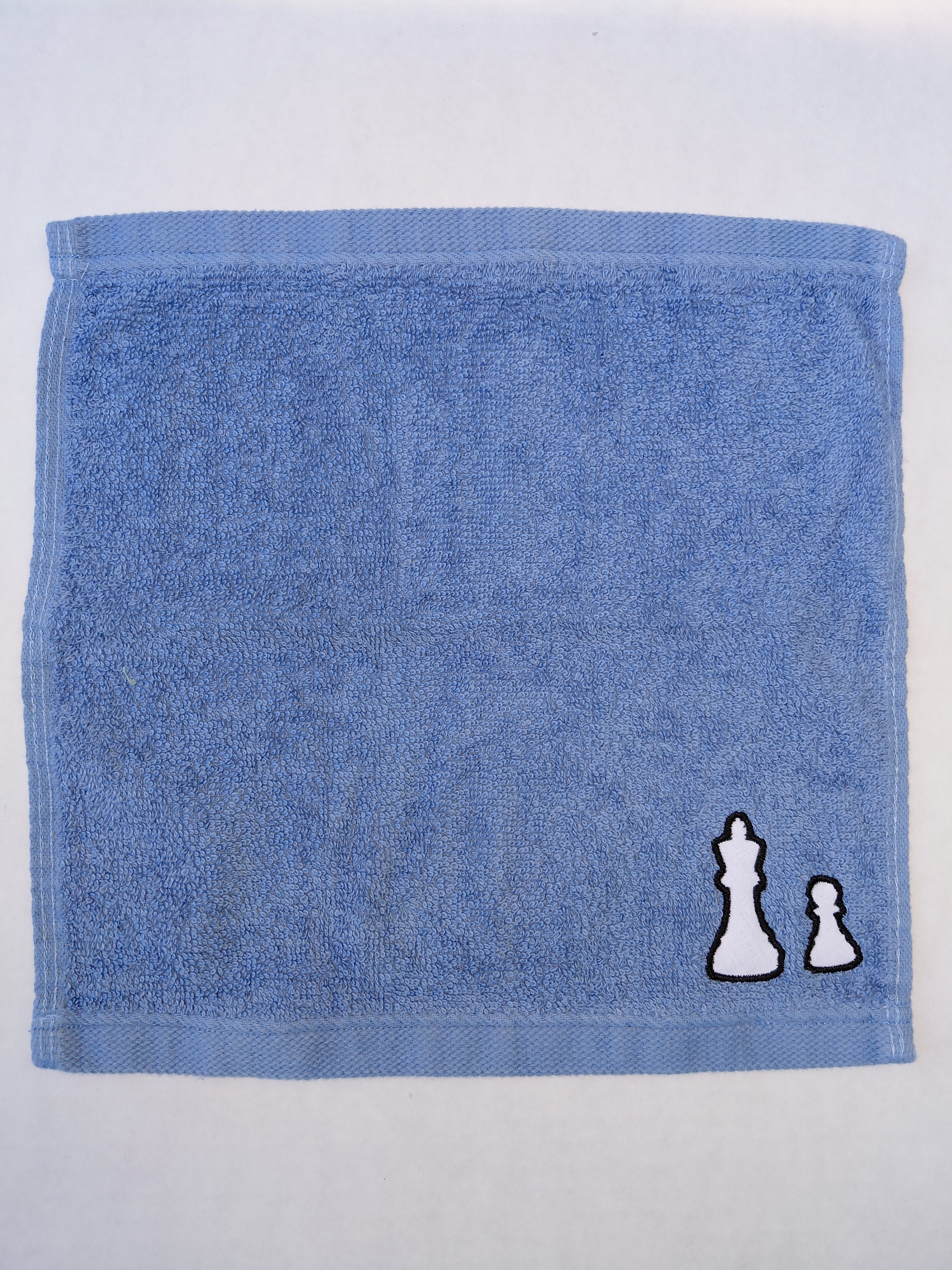 Chess Queen & Pawn Washcloth – Handcrafted Sky Blue Bath Cloth | Chess Gift, Unique Handmade Bath Accessory