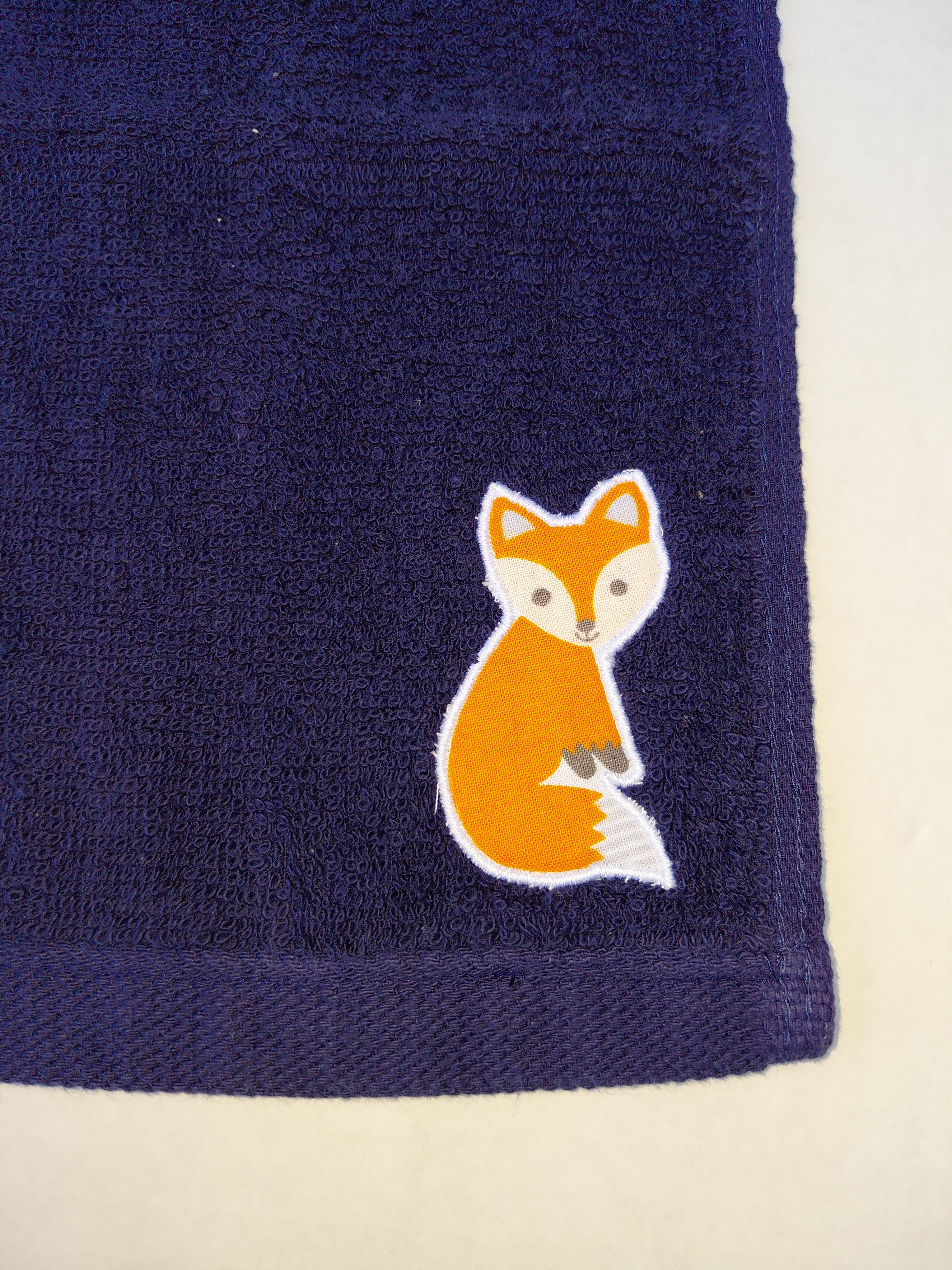 Fox Washcloth – Handcrafted Dark Blue Bath Cloth | Animal Gift, Unique Handmade Bath Accessory