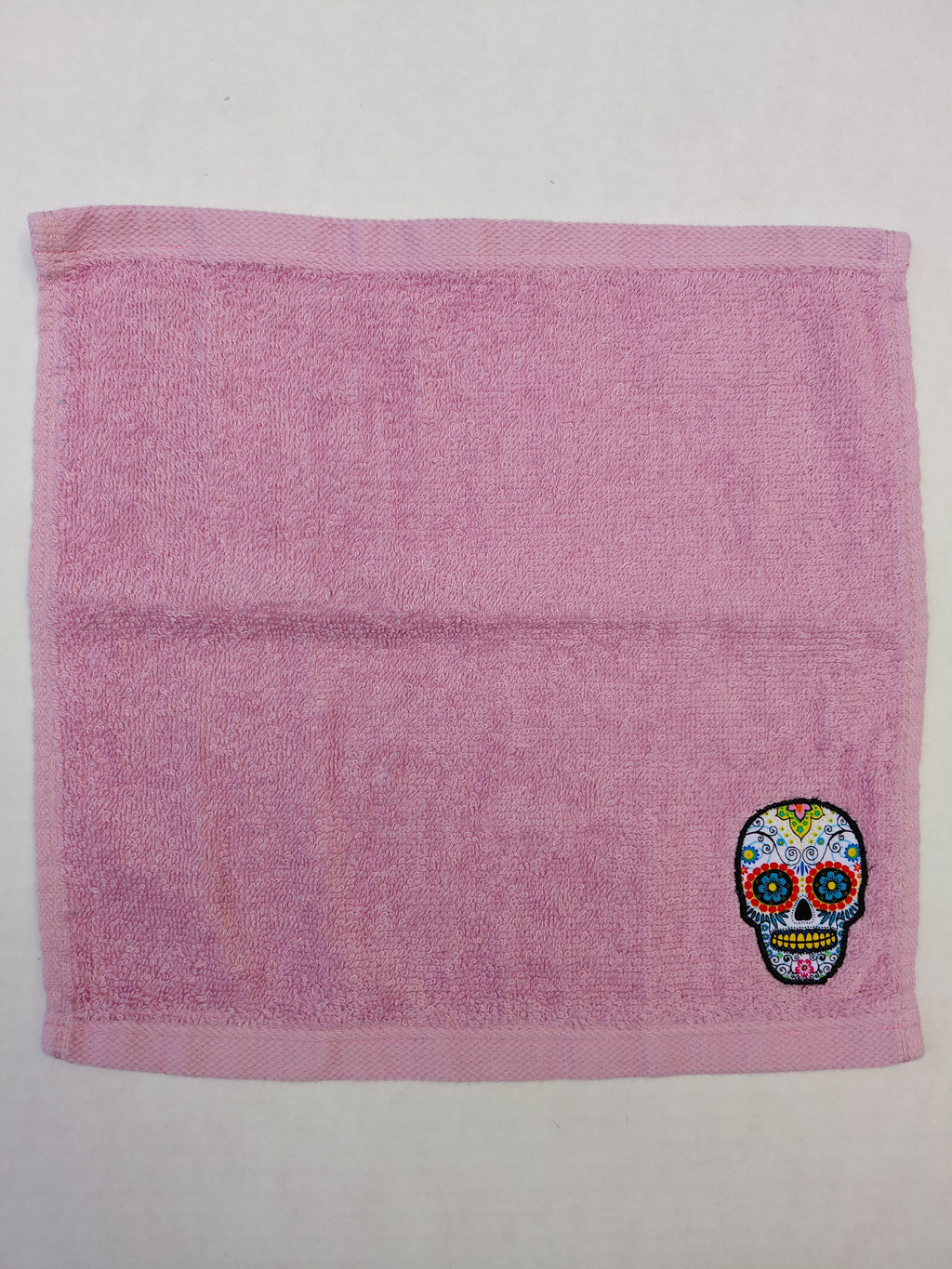 Day of the Dead Skull Washcloth – Handcrafted Rose Pink Bath Cloth | Unique Gift, Handmade Bath Accessory