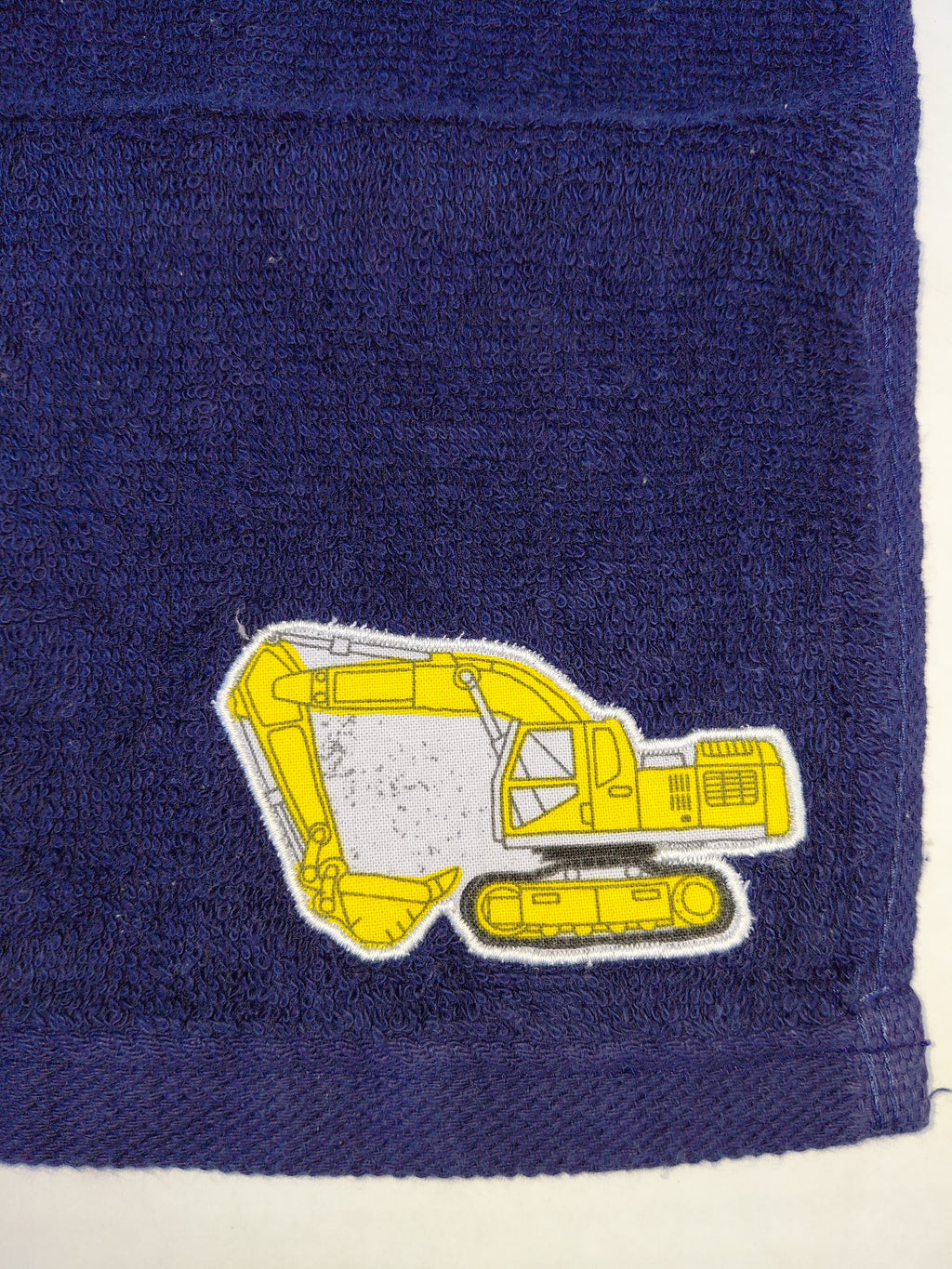 Excavator Washcloth – Handcrafted Dark Blue Bath Cloth | Kids Gift, Unique Handmade Bath Accessory