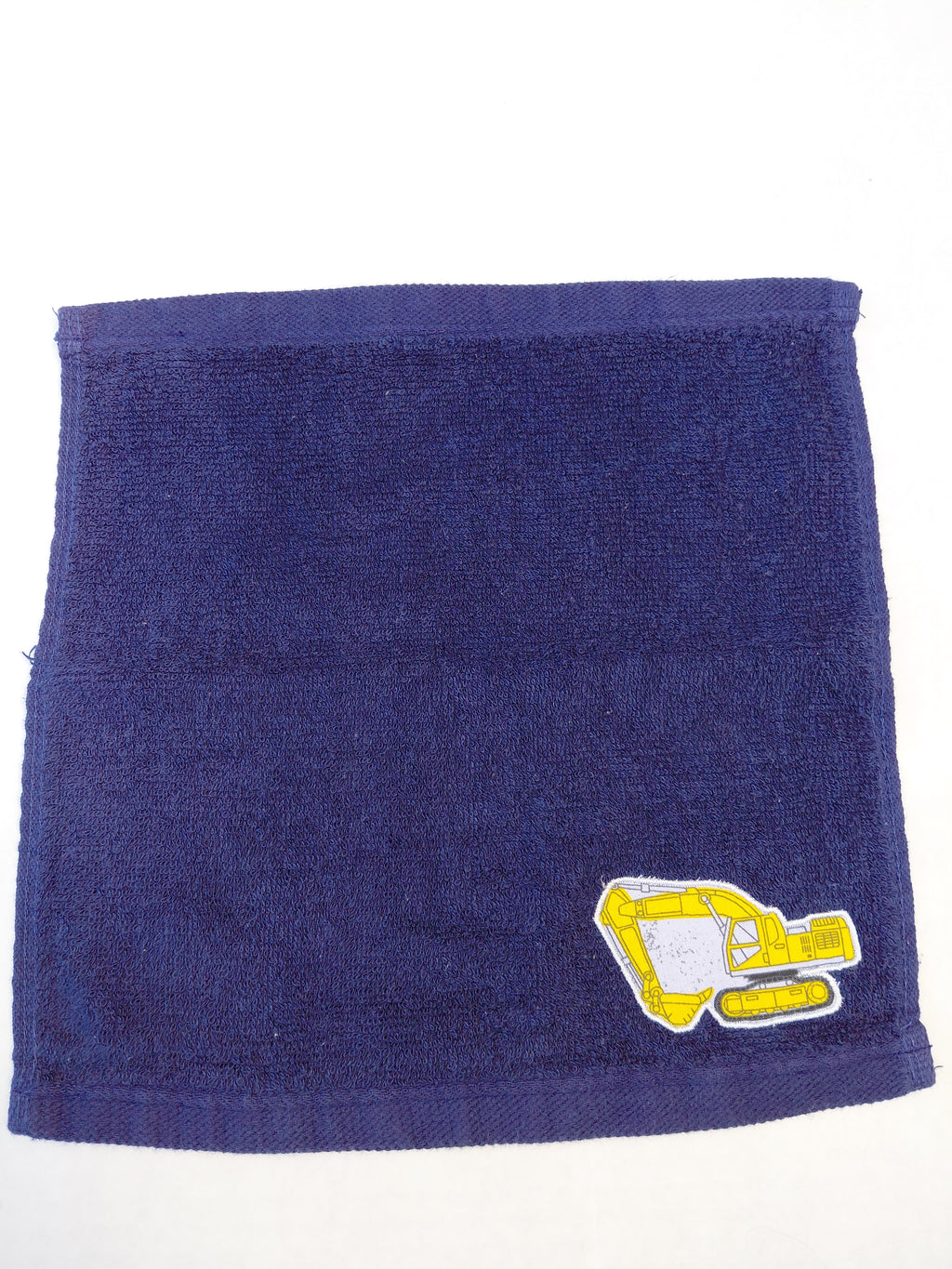 Excavator Washcloth – Handcrafted Dark Blue Bath Cloth | Kids Gift, Unique Handmade Bath Accessory