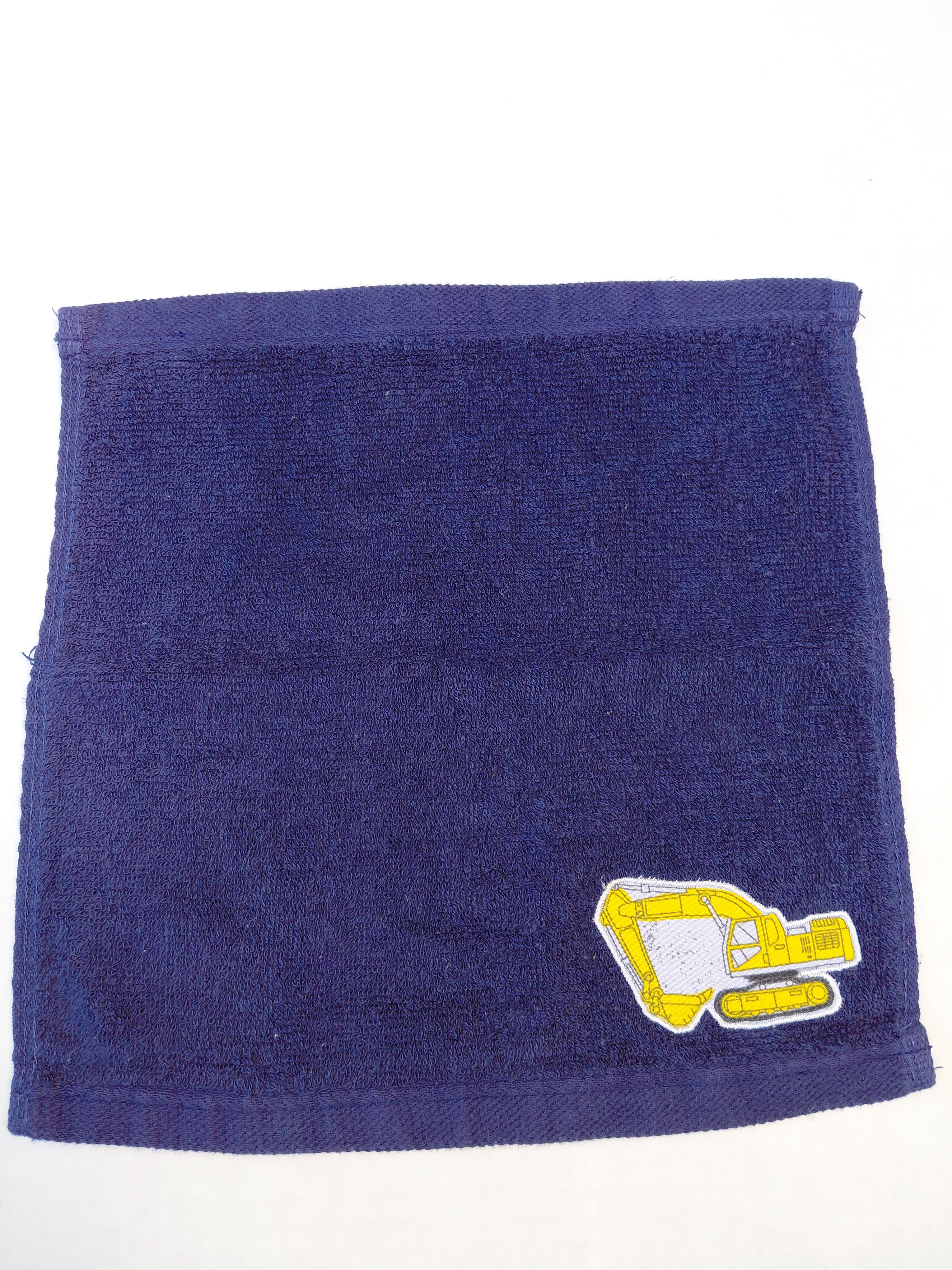 Excavator Washcloth – Handcrafted Dark Blue Bath Cloth | Kids Gift, Unique Handmade Bath Accessory