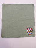 Day of the Dead Skull Washcloth – Handcrafted Sage Green Bath Cloth | Unique Gift, Handmade Bath Accessory