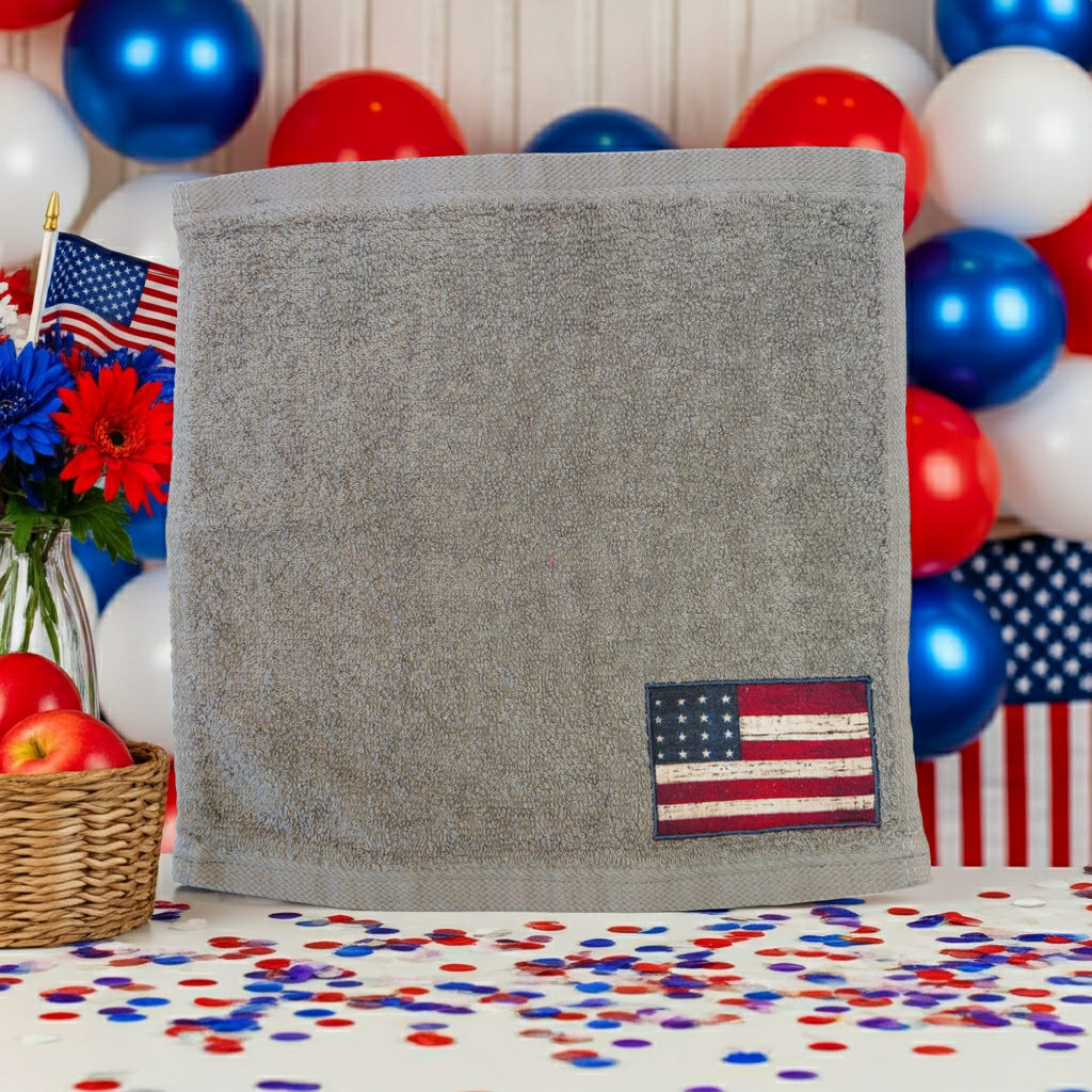 American Flag Washcloth – Handcrafted Stormy Sky Gray Bath Cloth | Patriotic Gift, Unique Handmade Bath Accessory